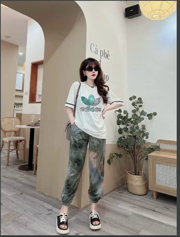 BỘ THỜI TRANG FOM RỘNG PHỐI HỌA TIẾT ADIDAS THÊU - BTN425